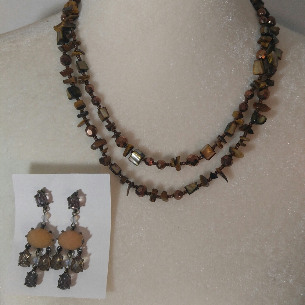 Necklace and Earrings Brown  Stones
